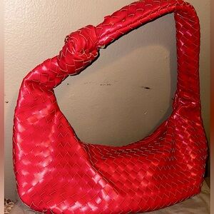 Oversized Red Woven Knotted Slouchy Bag